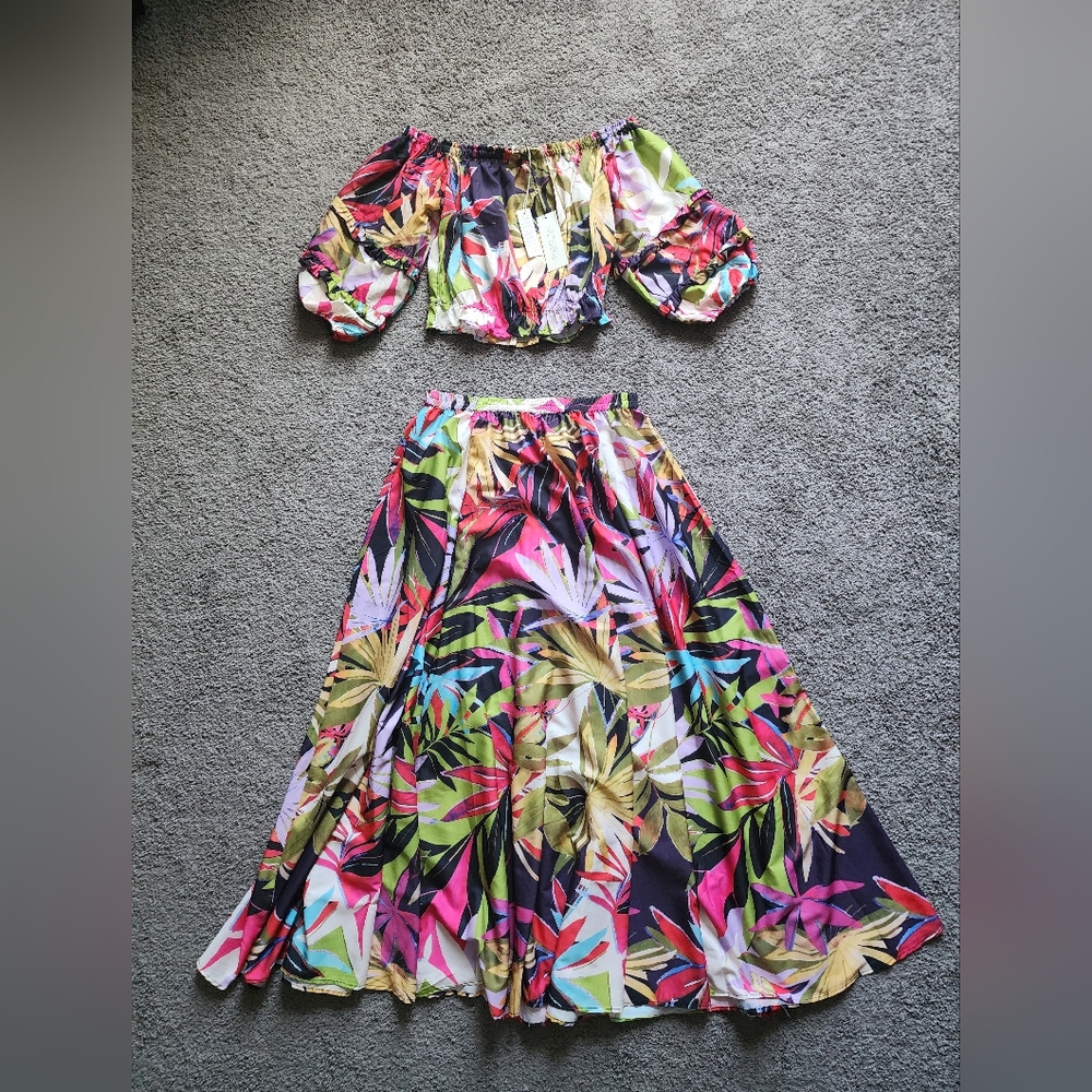 Rachel Zoe Tropical Print Maxi Skirt & Crop Top Set